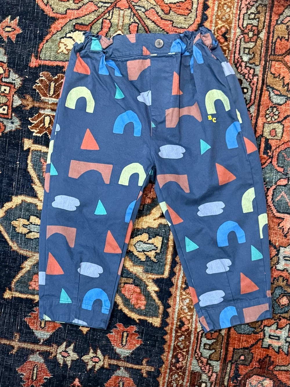 Bobo Choses Navy Joggers with Multicolor Geometric Print Size 2-3T